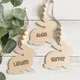Personalized rabbit Bunny happy Easter party bag Egg Hunt basket Bucket Wood Tag Custom Place Card