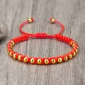 Lucky Red Rope Braided Bracelets Gold Silver Color 5mm Copper Beads Bangles Unisex Handmade