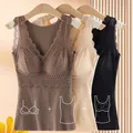 Thermal Vest with Padded Bra Women Warm Winter Tank Tops Stretch Velvet Thermo Camisole Lace