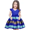 New Girls' Striped Small Flying Sleeve Bow Knot Colored Dress Birthday Party Wedding Flower Boy