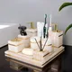 White Onyx Natural Marble Bathroom Accessories Luxury Golden Soap Dispenser Toothbrush Holder Soap