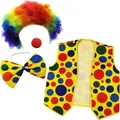 PESENAR Clown Costume - Clown Nose Clown Wig Bow Tie And Vest - 4 Pc Clown Dress Up Accessories