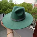 Suede Green 10cm Wide Brim Fedora Hat Men's and Women's Autumn/Winter Felt Jazz Hat Classic Suede