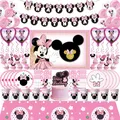 Disney Minnie Mouse Party Decoration Happy Birthday Minnie Tableware Set Banner Balloon Decoration