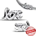 New Sterling Silver Letter Love Charm Fit Pandora Bracelet Bangle for Woman Girls Valentine's Day