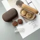 Retro Japanese Wood Grain Contact lens case with mirror PU Colored Contact lens Cosmetic Contact Box