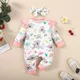 0-12Months Newborn Baby Clothes Girl Long Sleeves Cute Cartoon Bodysuit with Headband 2PCS Infant