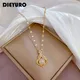 DIEYURO 316L Stainless Steel Water Drop Pearl Pendant Necklace For Women Fashion Girls Clavicle
