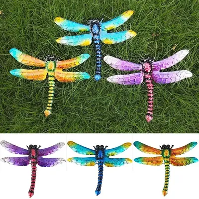 Metal Dragonfly Wall Hanging Sculptures Ornaments Home Backyard Garden Yard Iron Indoor Outdoor Art