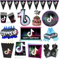 Tik Music Theme Birthday Party Decoration Tableware Paper Cup Plate Napkins Hat Gift Bag Banner Baby