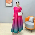Miyake Pleated Flower Bud Sleeve Dress for Women's 2024 New Year Original Designer Gradient Color