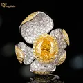 Wong Rain Luxury 100% 925 Sterling Silver Oval Cut Lab Citrine High Carbon Diamond Gemstone Fine