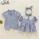 ZAFILLE Twins Baby Clothes Plaid Brother Sister Matching Outfit Summer Newborn Infant Clothing