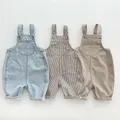 2024 Korean Summer Children Boy Jeans Cotton Patched Pocket Toddler Boy Suspenders Solid Button