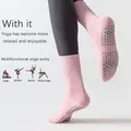 1 pair Cotton Breathable Mid-calf Yoga Socks Solid Color Striped Anti-slip Sports Pilates Training