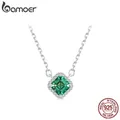 BAMOER Square Green Moissanite 925 Sterling Silver Pendant Necklace 18K White Gold Plated VVS1 Lab