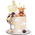 44Pcs Brown Bear Foam Ball Cake Decorations We Can Bearly Wait Cake Topper for Birthday Baby Shower