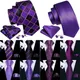 Dark Purple Plaid Silk Men Tie High Quality Pocket Square Cufflinks Set Fashion Suit Necktie