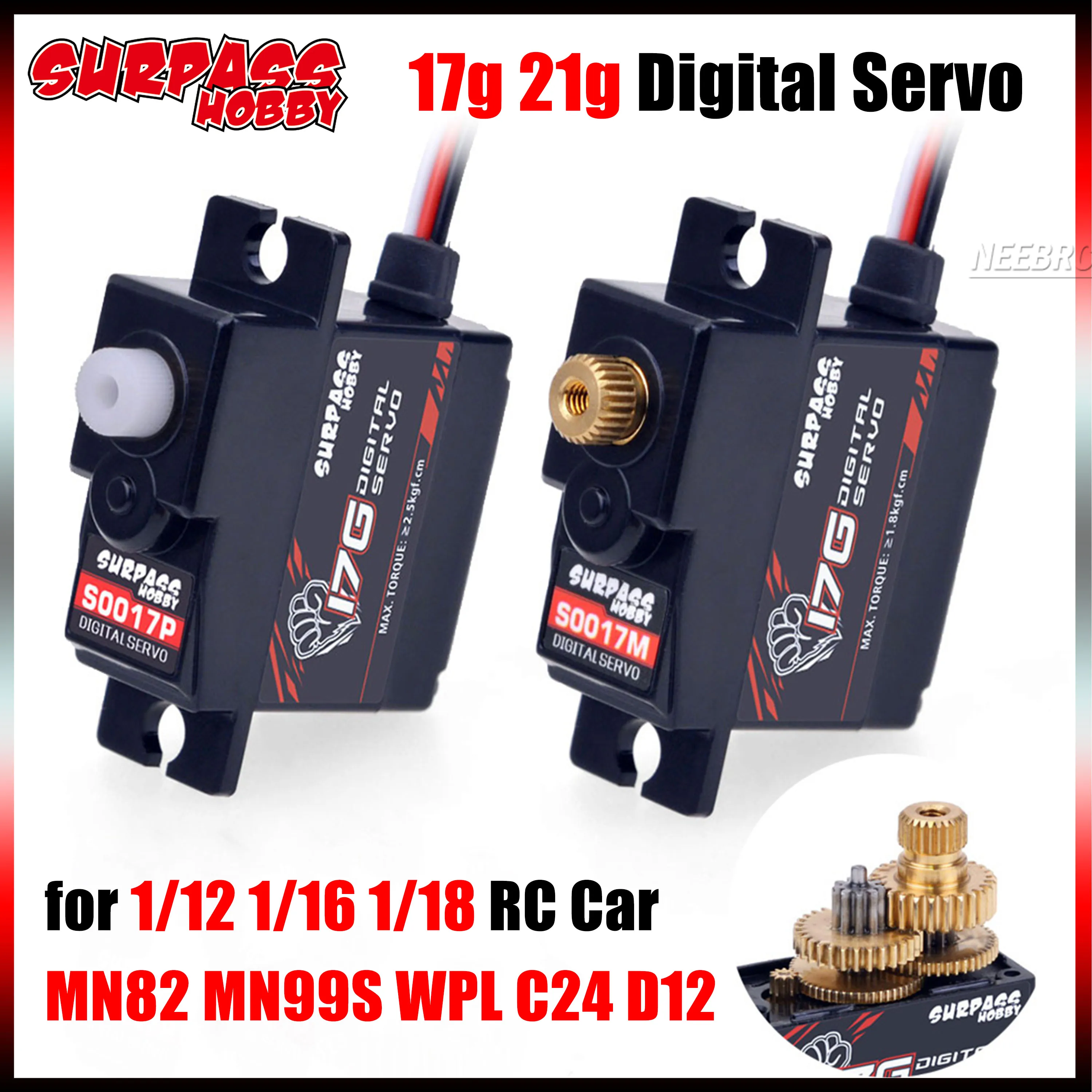SURPASS HOBBY 17g 21g Digital Servo Metal Gear Motor for 1/12 1/16 1/18 RC Car MN82 MN99S WPL C24 D12 Wltoys Plane Robot Boat