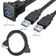 Dual port USB Socket Cabe USB3.0 Auto Car Flush Mount Extension Cord Dashboard Panel Square USB
