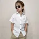 2024 Summer School Clothes Linen Cotton White Shirts Boys Girls Children's T-Shirt Short Sleeve Top