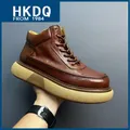 HKDQ British Style High Top Leather Boots Man Fashion Casual Platform Boots Men Original Comfortable