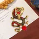 Chinese Style Vintage Enamel Dragon Brooches For Women Men Shining Rhinestone Pearl Legand Animal