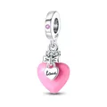 Silver Colour Luminescent Beads Pink Heart Charm Fit Pandora Charms Silver Colour Original Bracelet