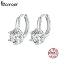 BAMOER Platinum Plated Cubic Zirconia 925 Sterling Silver Hoop Earrings Solitaire Small Round