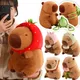 Strawberry Hat Capybara Plush Toy Simulation Turtle Backpack Capibara Stuffed Animals Papa Hand