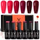 YOKEFELLOW Red Gel Nail Polish Set 6 Colors Glitter Red Gel Polish Kit UV LED Soak Off Nail Varnish