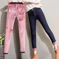 2023 Women Thermal Jeans Winter Snow Warm Plush Stretch Jeans Lady Skinny Thicken Fleece Denim Long