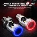 30W With Fans H4 BA20D Blue/Red Angel Eye LED Motorcycle Headlight Scooter Motorbike Headlamp Light