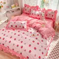 Korean Princess Strawberry Bedsheet Bedspread Queen Size Duvets Cover Linens Comforter Bedding with