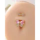 KUNIU 1PC luxury y2k pink zirconium flash bow belly button ring for women's body piercing jewelry