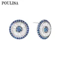 Poulisa Geometric Round Big Stud Earrings for Women Luxury Ruby Sapphire Color Cubic Zircon Earrings