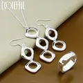 DOTEFFIL 925 Sterling Silver Square Round Necklace Ring Earring Set For Woman Wedding Engagement