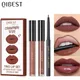 QIBEST Liquid Lipstick+Lip Liner 3pcs/Set Makeup Long Lasting Non-stick Cup Red Lip Tint Nude Velvet