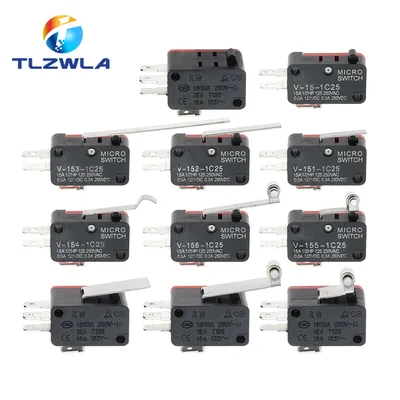 16A 250VAC SPDT Momentary Travel Limit Micro Switch 1NO1NC 3/6Pin Lever Roller V-15 V-151 V-152 V-153 V-154 V-155 Microswitch