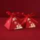 Red Wedding Favor Boxes 100 Pcs Chocolate Dragees Triangle Bronzing Flower Chinese Wedding Candy Box