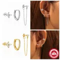 LENNIK 925 Sterling Silver 3pcs/set Cute Chians Stud Earrings Set Fashion Zircon Crystal Women Girls
