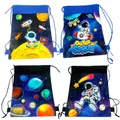 6pcs Out Space Theme Drawstring Bags Astronaut Rocket String Backpacks Kids Space Birthday Party