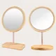 USB Rechargeable Wood Makeup Mirror With Light LED Daylight Vanity Mirror Detachable Storage Base 3