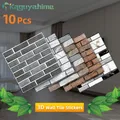 Kaguyahime 10Pcs 3D Wall Stickers Self-Adhesive Waterproof Marble Brick Tile Wood Mosaic Stone
