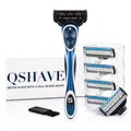QShave Blue Series 5 Layer USA Blade Manual Razor Mens Shaving Razor with 6 Pieces X5 Blade and each