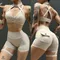 CEODOGG 2024 Bandage Military High Waist Scrunch Shorts Yoga Set Women Fitness Workout Gym Fitness