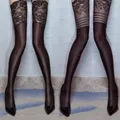 30D Oil Glossy Party Socks Silicone Hold Up Thigh High Stockings Women Sexy Lace Top Cuban Heel Back