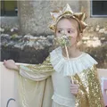 Princess Cape Cloaks for Girls Costume Sequins Sparkly Shiny Cloaks Birthday Dress Up Crown and Star