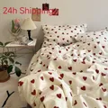 Korean Style Bedding Set Kid Adult Twin Full Queen Size Bed Flat Sheet Love Heart Duvet Cover Set