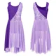 Girls Ballet Leotard Dress Shiny Sequins Contrast Color Sleeveless Irregular Hem Dancewear Kids
